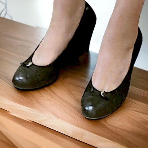 AGL Balletcore Whimsigoth Black Glitter Cap Toe Ballet Wedge - Picture 9 of 9